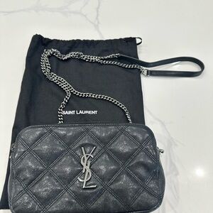 Saint Laurent Quilted Black Crossbody Bag with Silver Chain